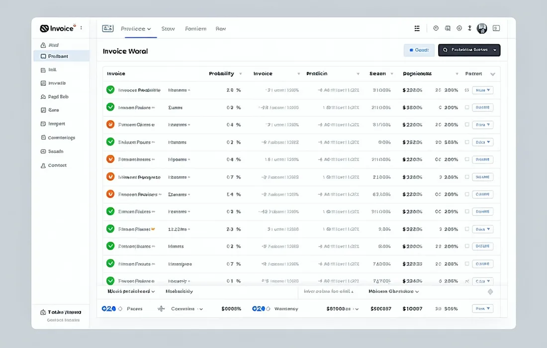 Cashvyne invoice risk scoring dashboard showing per-invoice probability scores and customer payment tier indicators
